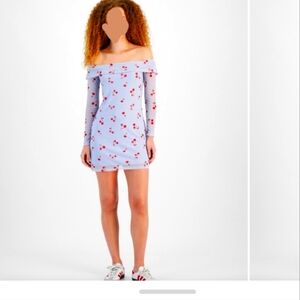 Forever 21 Light Blue Cherry Print Off-Shoulder Blouse